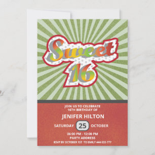 Cool fun retro typography sweet 16 invitation