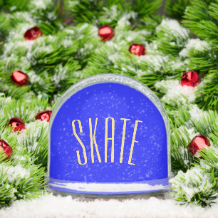 Cool Fun SKATE Text Vivid Royal Blue Background Snow Globe