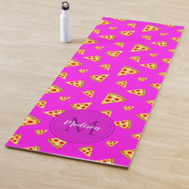 Cool fun slices pattern Monogram neon pink 1 Yoga Mat (In Situ)