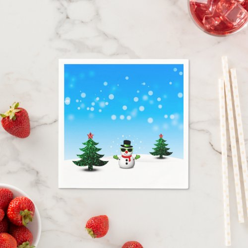 Cool fun Snowman Sparkly Christmas Trees blue Napkins
