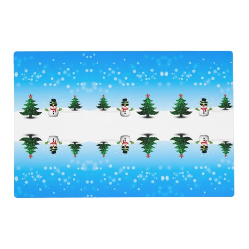 Cool fun Snowman Sparkly Christmas Trees blue Placemat