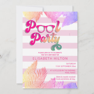 Cool fun summer script pool party birthday invitation