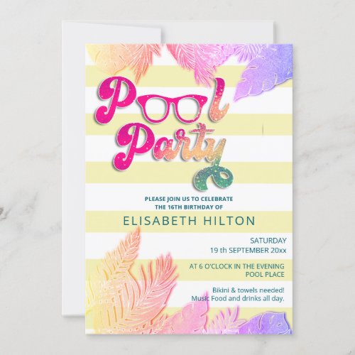 Cool fun summer script pool party birthday  invitation