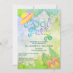 Cool fun summer script pool party birthday  invitation