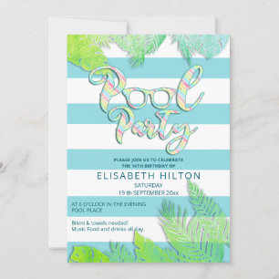 Cool fun summer script pool party birthday  invitation