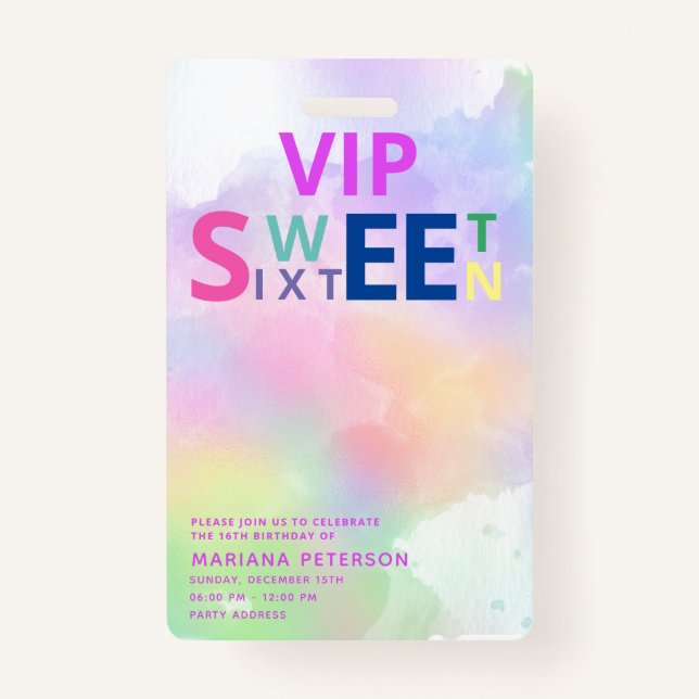Cool fun teenage modern  typography VIP sweet 16 Badge (Front)