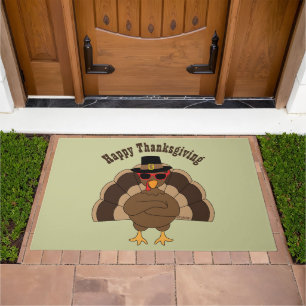 Cool fun turkey Happy Thanksgiving custom text Doormat