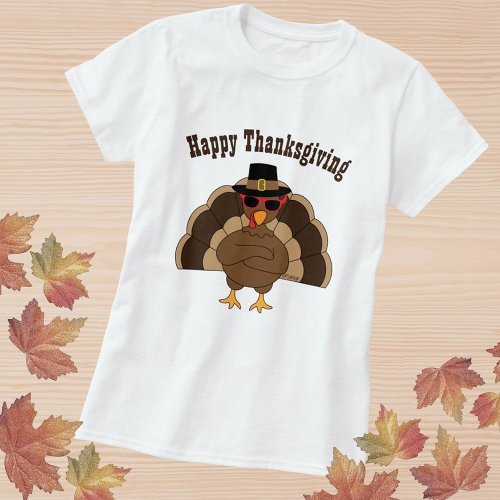 Cool fun turkey Happy Thanksgiving custom text T_Shirt