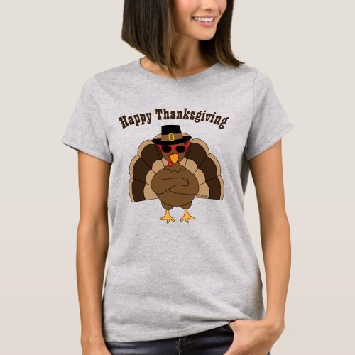 Cool fun turkey Happy Thanksgiving custom text T_Shirt