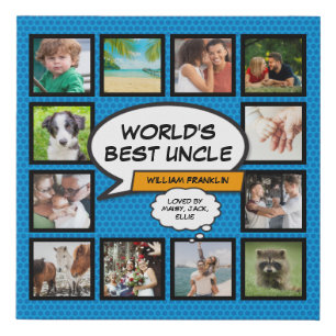 Cool Fun Uncle Modern Blue Comic Photo Collage Faux Canvas Print