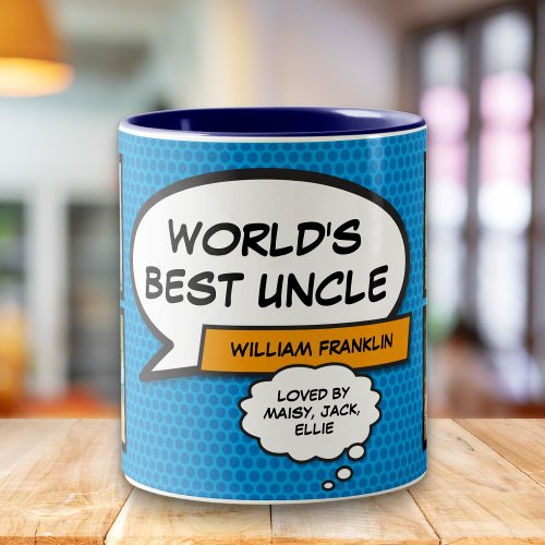 Cool Fun Uncle Modern Comic Book Blue Photo Two_Tone Coffee Mug