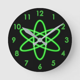 Cool Fun Unique Neon Light Green Atomic Symbol Round Clock