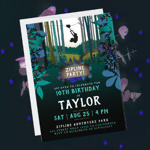Cool Fun Zipline Turquoise Nature Party Adventure Invitation