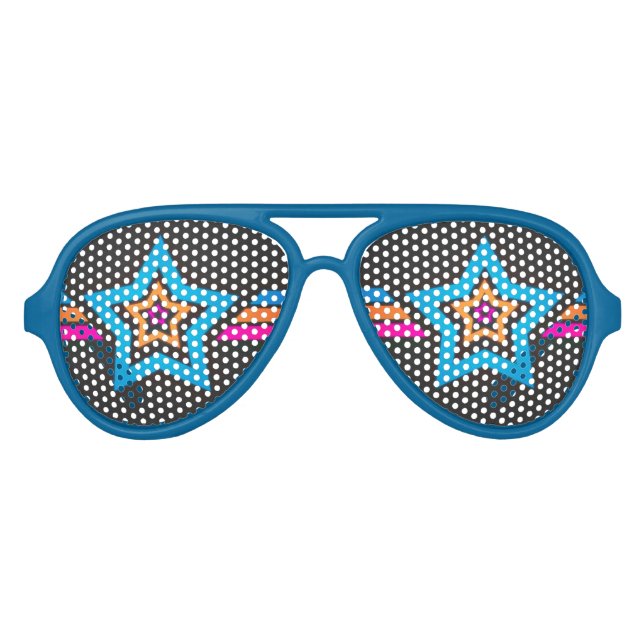 Cool Funky Blue Stars Aviator Sunglasses (Front)