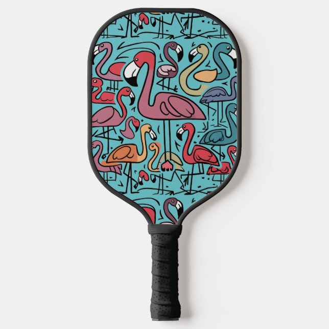 Cool Funky Colorful Pink Flamingos Abstract Pickleball Paddle (Front)