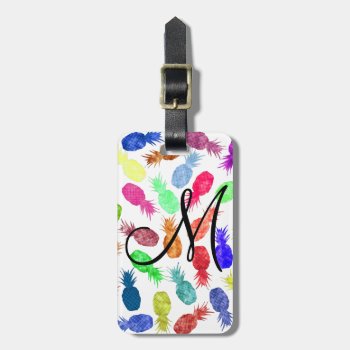 Cool Funky Funny Watercolor Pineapple Monogram Luggage Tag by ChicPink at Zazzle