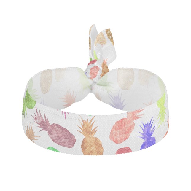Cool Funky Funny Watercolor Pineapple Pattern Ribbon Hair Tie (Front)