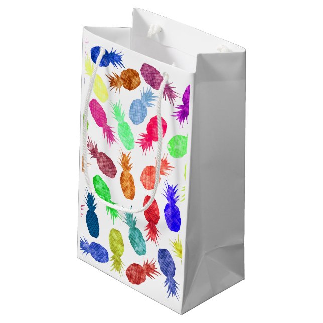 Cool Funky Funny Watercolor Pineapple Pattern Small Gift Bag (Back Angled)