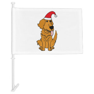 Cool Funky Golden Retriever Dog in Santa Hat Chris Car Flag