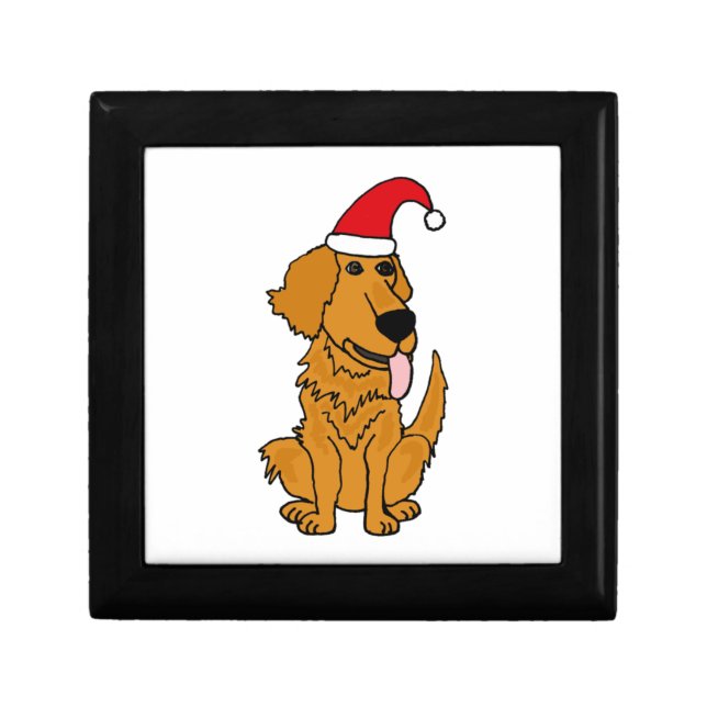 Cool Funky Golden Retriever Dog in Santa Hat Chris Gift Box (Front)