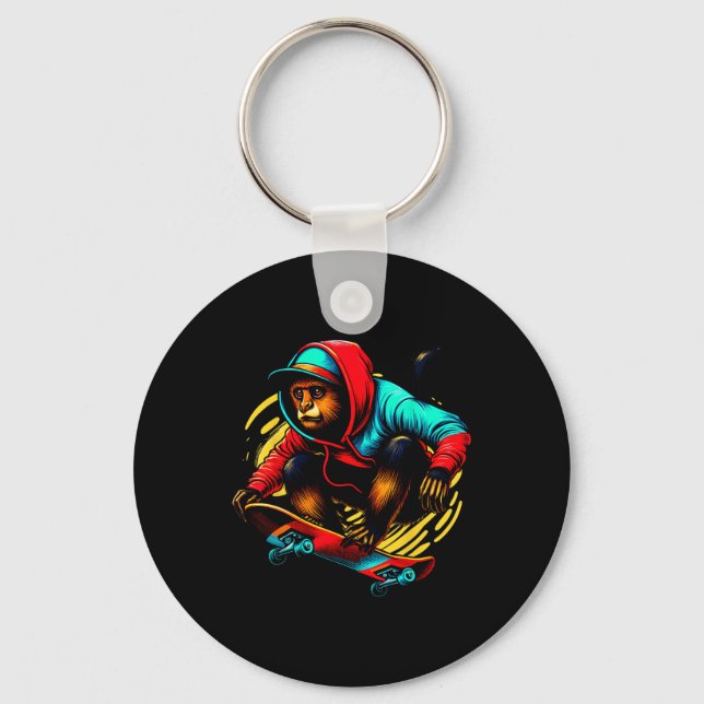 Cool Funky Howler Monkey Skateboarding Illustratio Keychain (Front)