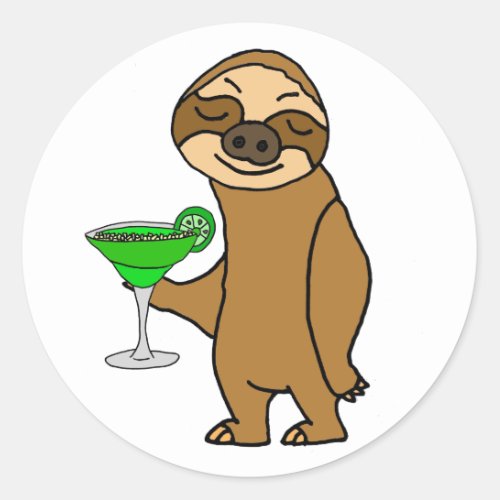 Cool Funky Sloth Drinking Margarita Cartoon Classic Round Sticker
