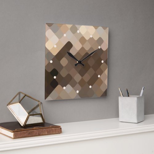 Cool Funky Taupe Beige Brown Mosaic Art Pattern Square Wall Clock