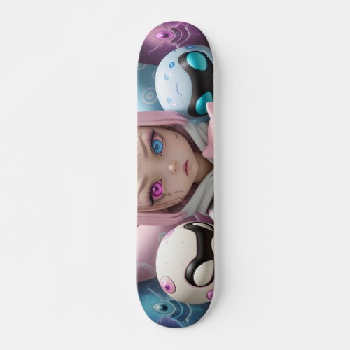 Cool funny alien monster cat girls skateboard