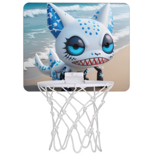 Cool funny alien monster cat in the beach mini basketball hoop