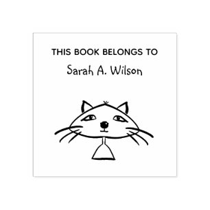 Cool Funny Art Cat Book Belongs Personalized Book Rubber Stamp