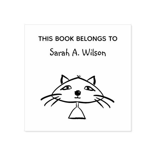 Cool Funny Art Cat Book Belongs Personalized Book Rubber Stamp (Imprint)