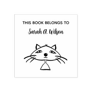 Cool Funny Art Cat Book Belongs Personalized Book Rubber Stamp