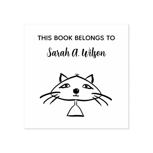 Cool Funny Art Cat Book Belongs Personalized Book Rubber Stamp