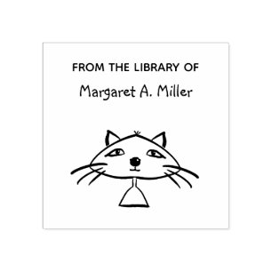 Cool Funny Art Cat From the Library Personalized  Rubber Stamp