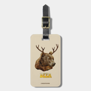 Cool Funny Beer Deer Bear With Glass Beer Letters Luggage Tag