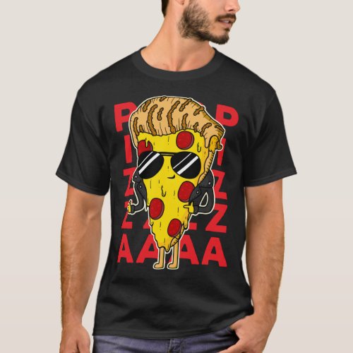 Cool Funny Cartoon Pizza Wearing Biker Clothes T_Shirt