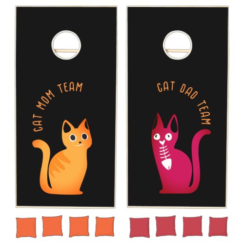 Cool Funny Cat Mom  Cat Dad Team Orange Magenta  Cornhole Set