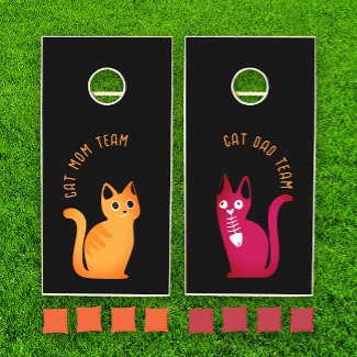 Cool Funny Cat Mom | Cat Dad Team Orange Magenta 