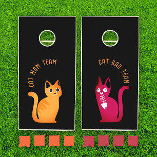 Cool Funny Cat Mom   Cat Dad Team Orange Magenta  Cornhole Set