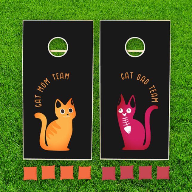 Cool Funny Cat Mom | Cat Dad Team Orange Magenta  Cornhole Set (Creator Uploaded)