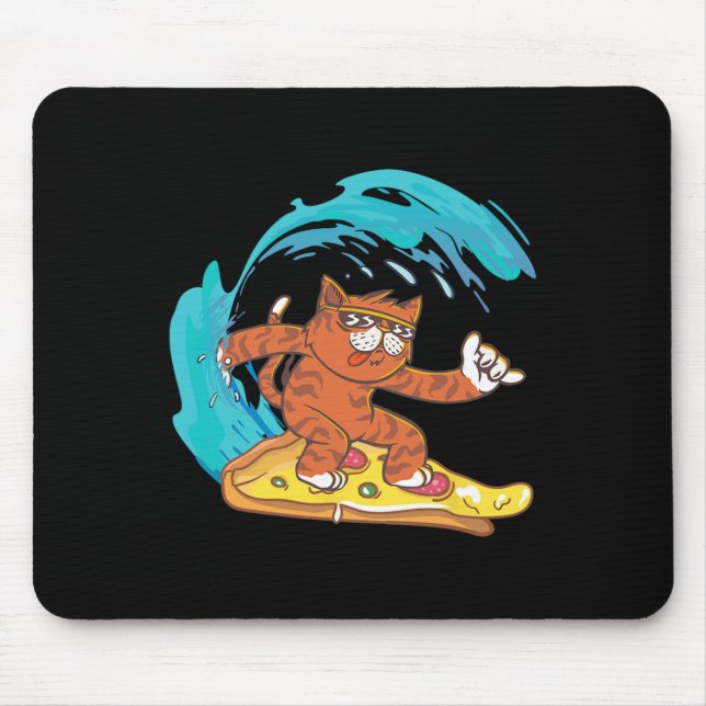 Cool Funny Cat Surfing On A Pizza Slice  Mouse Pad (Front)