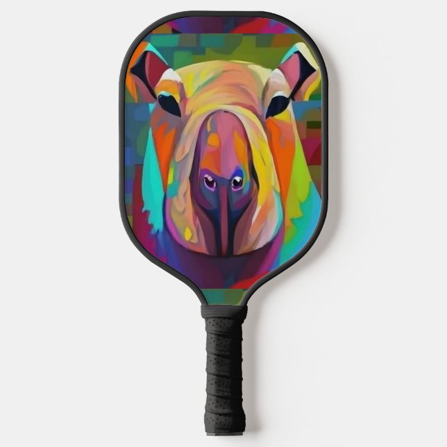 Cool Funny Colorful Capybara Abstract Pickleball Paddle (Front)