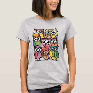 Cool Funny Colorful Owl Birds Abstract T-Shirt