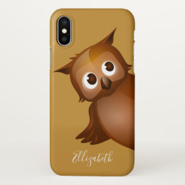 Cool Funny Cute Custom Name Cartoon Owl Monogram iPhone X Case
