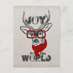 Cool funny deer sketch “Joy to the World” quote Holiday Postcard