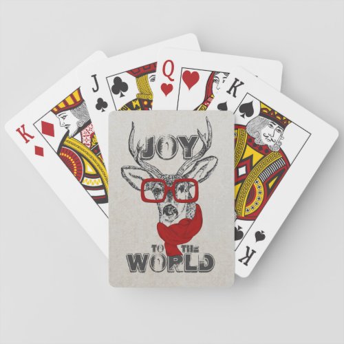 Cool funny deer sketch âœJoy to the Worldâ quote Playing Cards