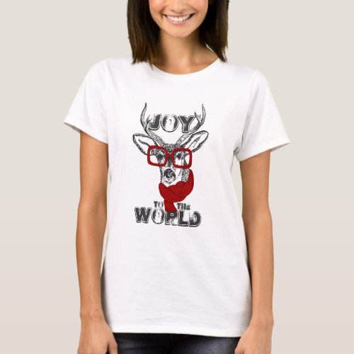 Cool funny deer sketch Joy to the World quote T_Shirt