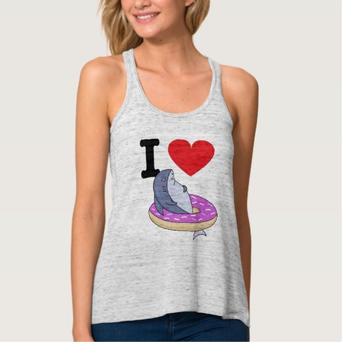 Cool Funny graphic design love sharks pun donuts Tank Top