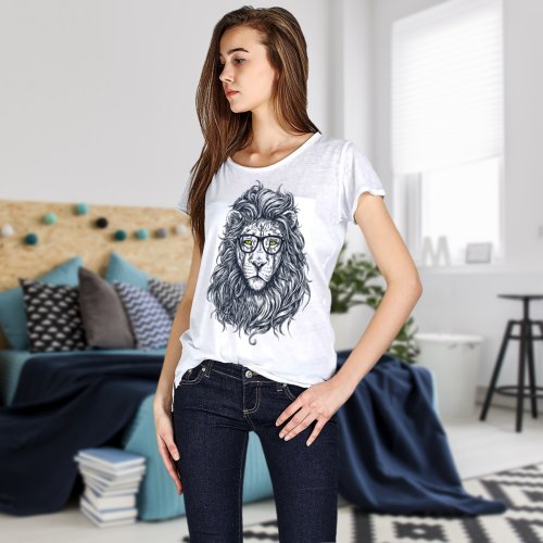 Cool Funny Hipster Lion Womens T_Shirt