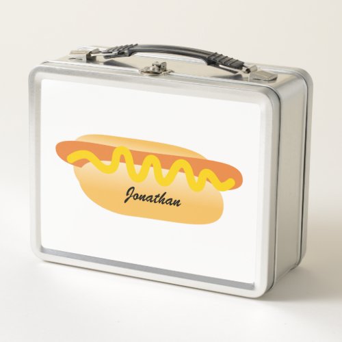 Cool Funny Hot Dog Back to School Custom Name Metal Lunch Box